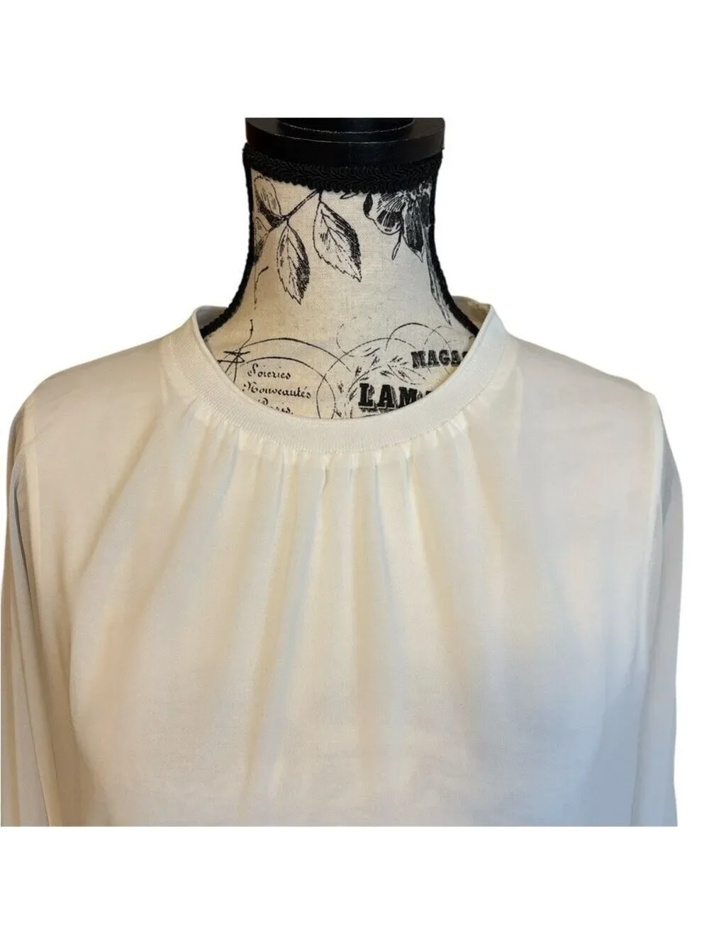 Zara Classic Blouse Puff Sleeves Gathered Neck Flowy White Size S